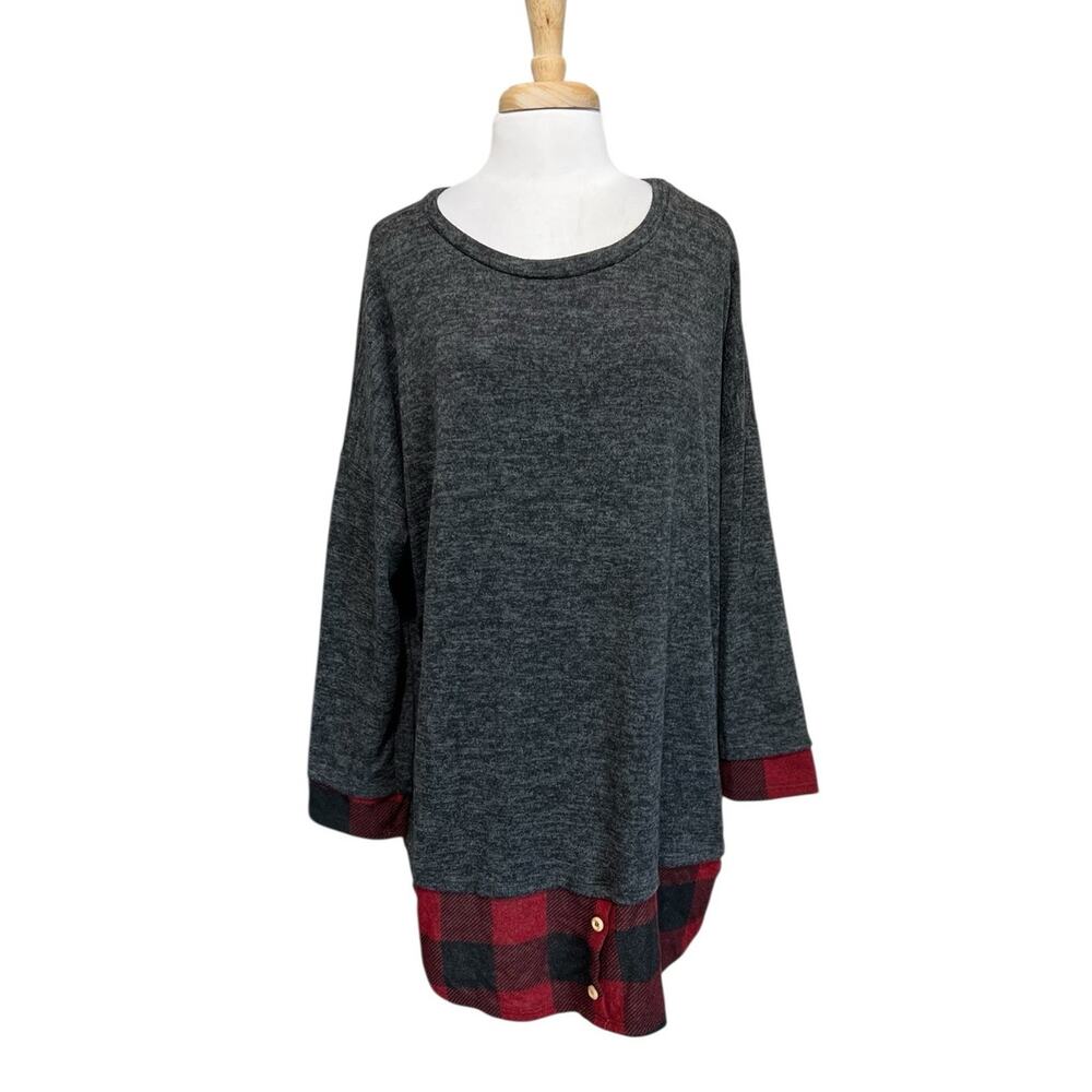 Egy California Women's Sz 3XL Casual Tunic Plaid Panel Accent Mini Sweater Knit